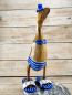 Preview: Strandente mit Bikini aus Bambus mit Badelatschen - blau weiß gestreift / Teak  45 cm