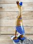 Preview: Strandente mit Bikini aus Bambus mit Badelatschen - blau weiß gestreift / Teak  45 cm