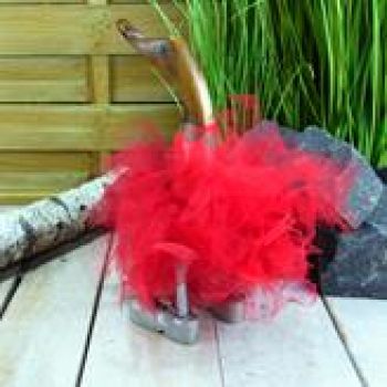 Laufente Ballerina mit rotem Rock, aus Bambus / Teak / Stoff 30 cm (S)