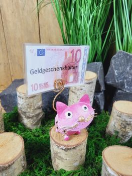 Katze pink, ideal zum geldverschenken oder als Fotohalter / Metall
