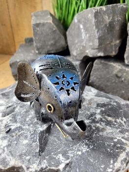Elefant silberfarben blau z,B als Schreibtischdeko - 12 cm / Metall