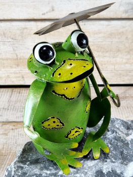 Frosch XL mit Regenschirm 20 cm / Metall