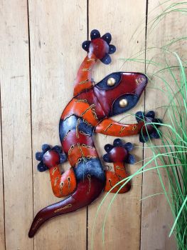 Gecko mit Befestigungsösen für die Wand rot 50 cm / Metall -