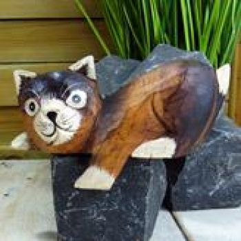 Regalkatze / Kantensitzer braun / Holz (R)