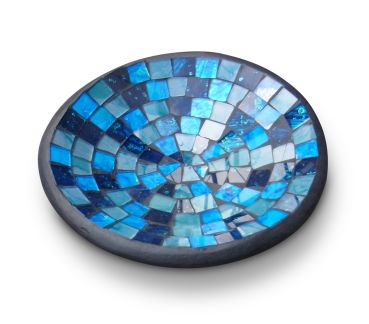 Mosaikschale in blautönen / Ton mit Glas