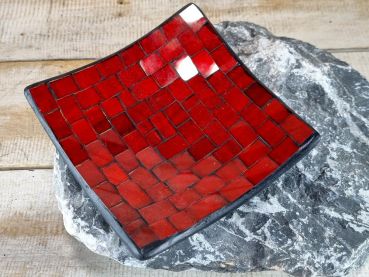 Mosaikschale rot quadratisch 15 cm / Ton mit Glas