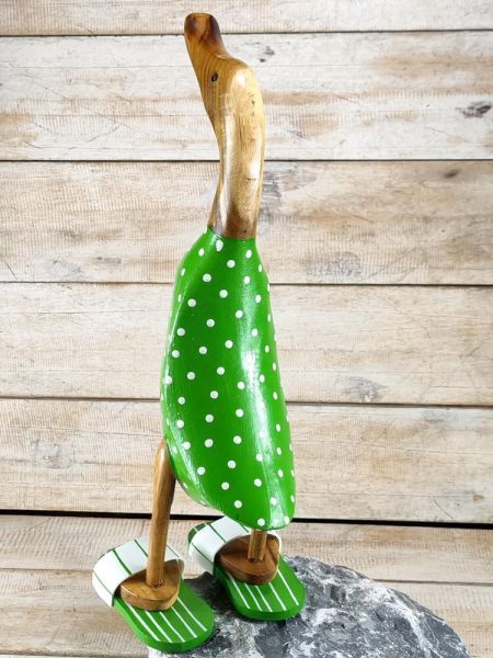 Strandente "Mann" aus Bambus mit Badelatschen - grün weiß gepunktet / Teak  40 cm