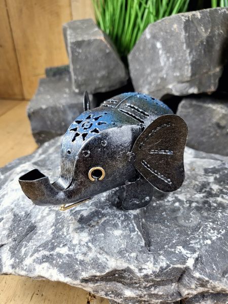 Elefant silberfarben blau z,B als Schreibtischdeko - 12 cm / Metall