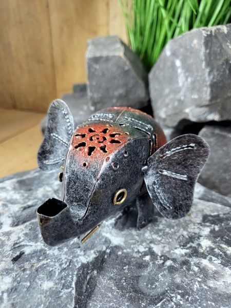 Elefant silberfarben rot, das Mitbringsel / kleines Geschenk, 12 cm / Metall