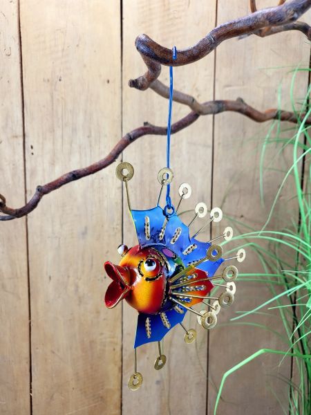 Kugelfisch Pamela # 4, Garten- Bad- Terrassen- Baumdeko / aus Metall zum hängen 20 cm