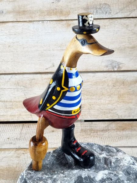 Laufente Pirat mit Holzbein 25 cm aus Bambus / Teak