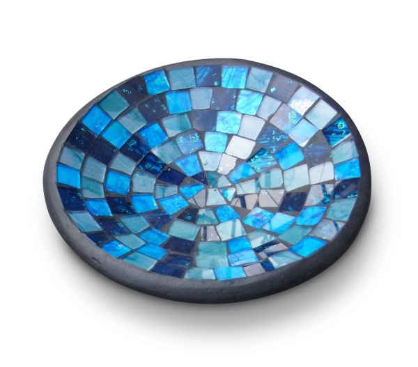 Mosaikschale in blautönen / Ton mit Glas